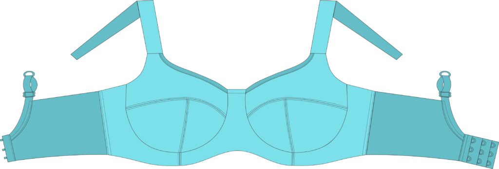 using lace edging on the upper cup showing strap extension